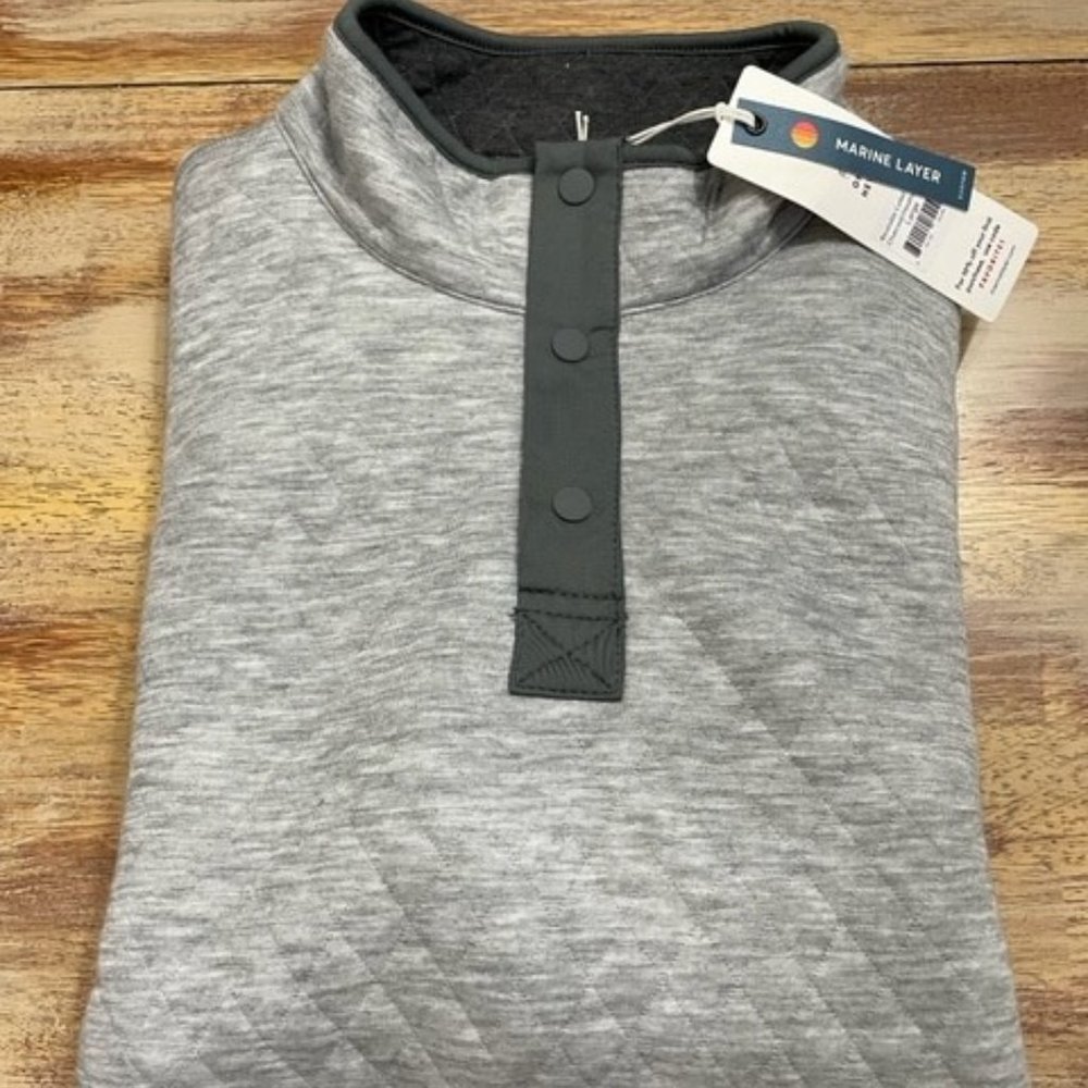 Marine Layer Corbet Reversible Pullover in Charcoal/Heather Grey - Size L NWT - Picture 5 of 6